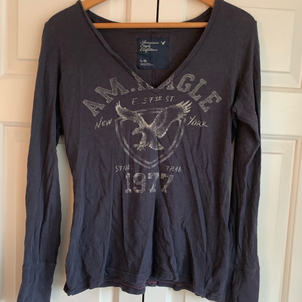 AE Long Sleeve T-Shirt Navy American Eagle